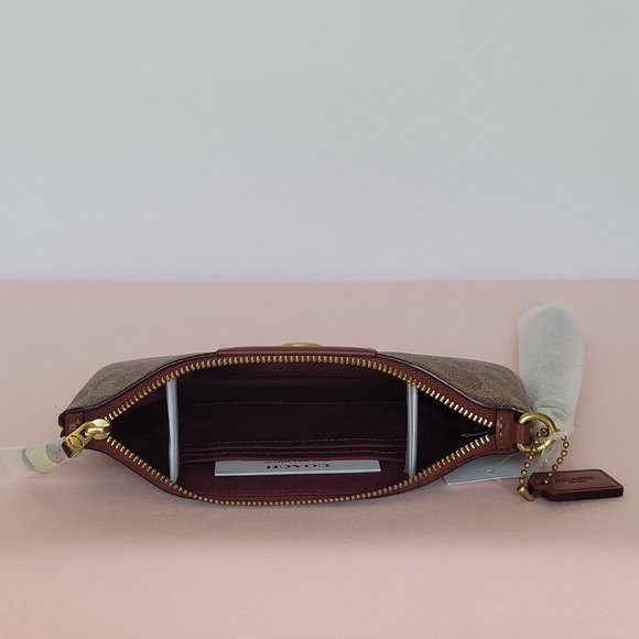 COACH Small Wristlet in Signature Logo Coated Canvas - Tan Rust⭐ - Picture 12 of 16